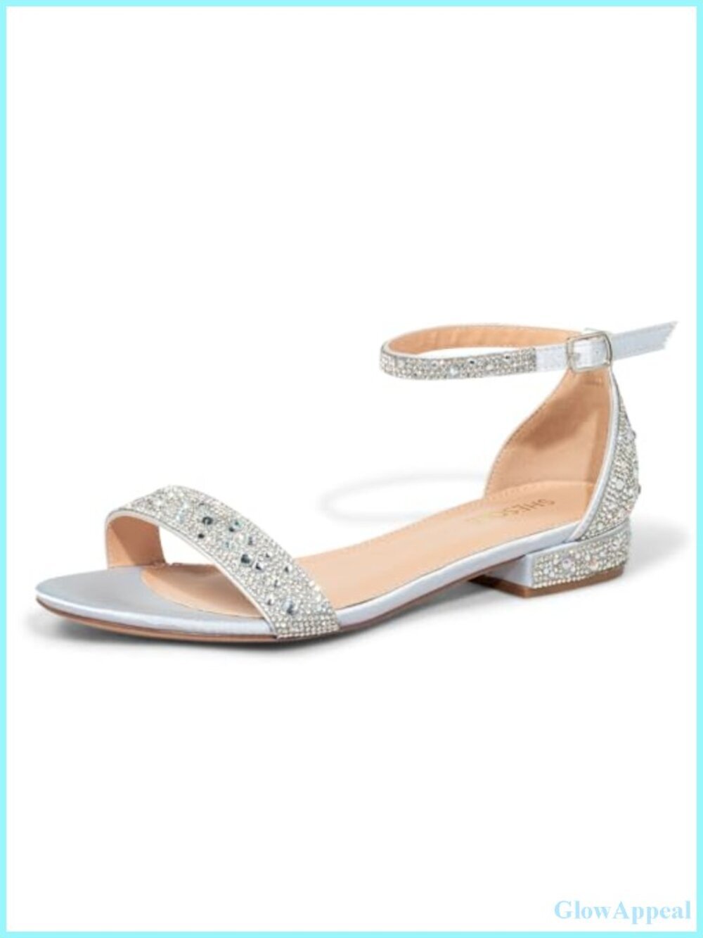 Wide Width Low Block Heel Sandals with Rhinestone Accents